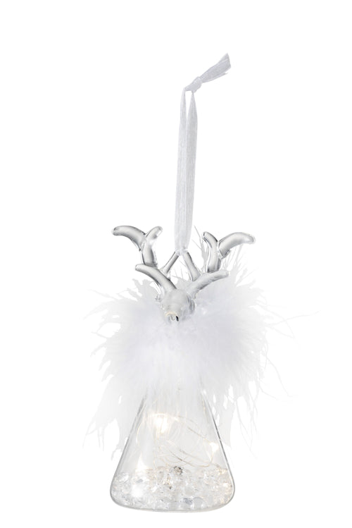 J-Line kersthanger Rendier - pluim/glas - transparant - small - 2 stuks - LED lichtjes