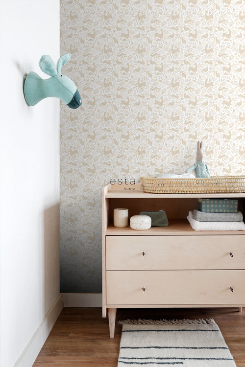 ESTAhome behang bos met bosdieren beige - 50 x 900 cm - 139527