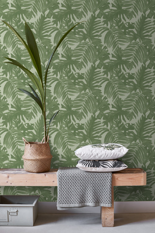 ESTAhome behang tropische bladeren vergrijsd olijfgroen - 53 cm x 10.05 m - 138990 - vtwonen shop