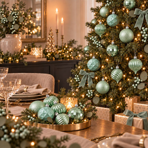 Mica Decorations Bal Onbreekbaar Lichtgroen 40 Stuks d6cm - Kerstballenset van Gerecycled Kunststof - Onbreekbare Ronde Kerstballen voor de Kerstboom