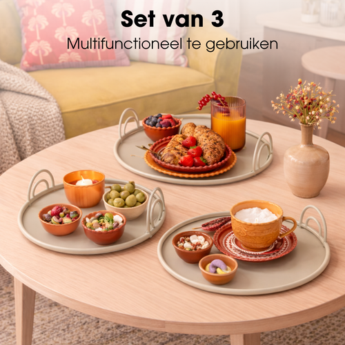 Mica Decorations Dienblad met Handgrepen - Set van 3 - Decoratie Woonkamer - Ook leuk als Kaarsenplateau, Onderzetter of Plantenonderzetter - IJzer -