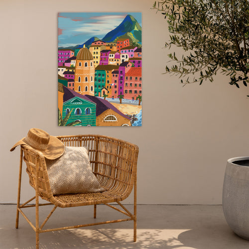 Art for the Home Buitencanvas - Stadje aan de kust - 70x50cm