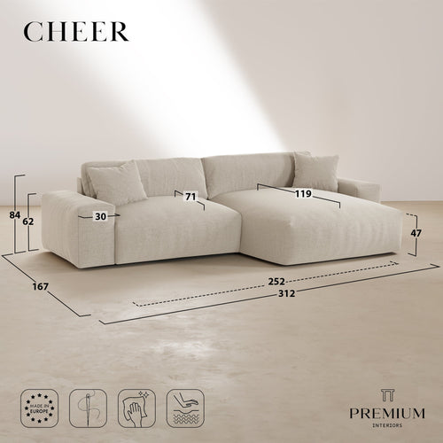 Premium Interiors - Rechthoekige hoekbank CHEER - gewaafd fluweel vintage groen 312cm