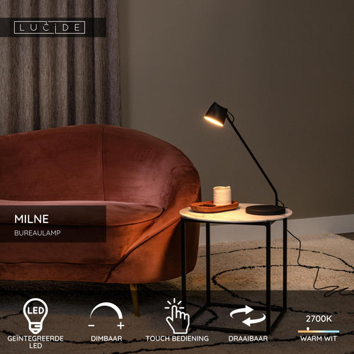 Lucide bureaulamp MILNE - Geïntegreerde LED - Zwart