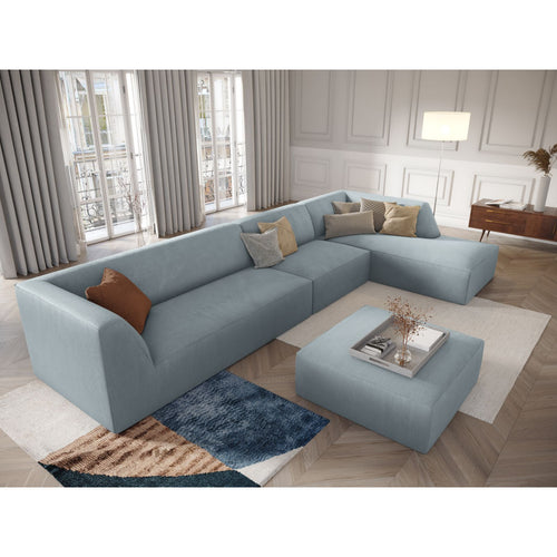 Cosmopolitan Design - Modulaire hoekbank rechts Siena 5-zits, ribfluwelen lichtblauw - 180x366x69cm