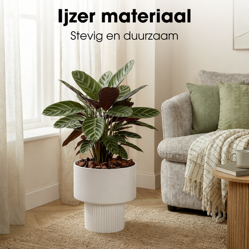 Mica Decorations Lux Bloempot – Plantenpot voor Bloemen en Kamerplanten – Bloempot voor Binnen – H33 x Ø31,5 cm – IJzer – Off-white