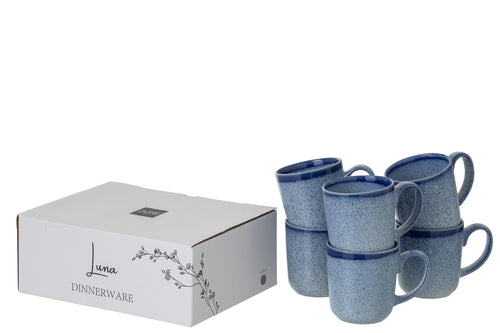 J-Line kopje Luna - keramiek - blauw - 2 stuks