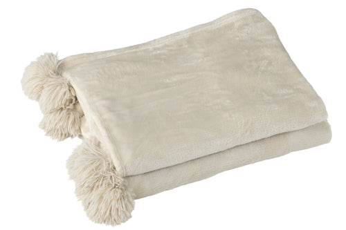J-Line plaid Pompon - polyester - beige/menthe - 170 x 130 cm