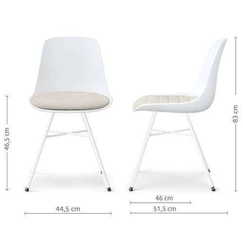 Nolon Noa-Liv eetkamerstoel wit met naturelbeige zitkussen - wit onderstel