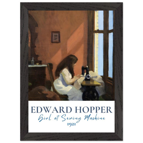 Artfulprints Poster met Lijst Edward Hopper - Girl at sewing machine   - A4 21x29.7 cm - Meerkleurig