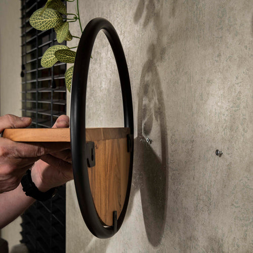 Giga Living Wandschap Round - Bruin Hout - Set van 3