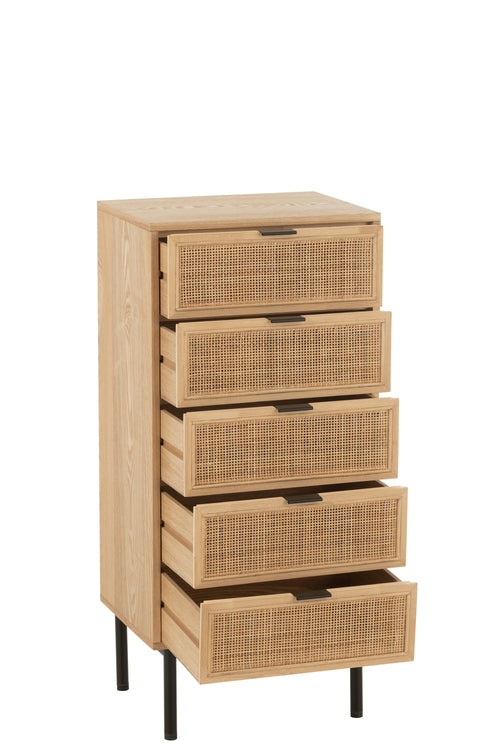 J-Line kast 5 Lades - hout/metaal - naturel/zwart