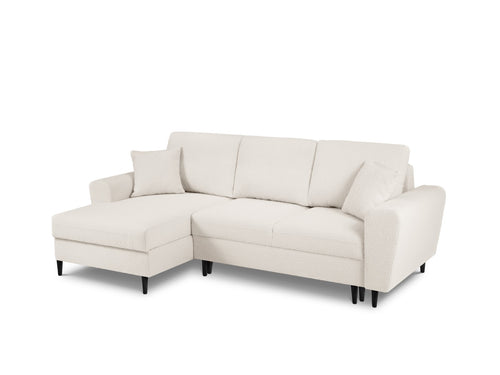 Cosmopolitan Design Uitklapbare hoekbank links met opbergdoos Kyoto 4-zits, boucle, beige - 145x241x88cm