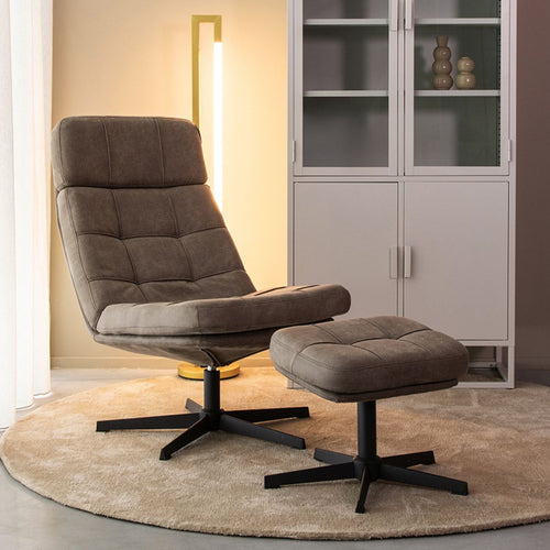 LABEL51 Fauteuil Alvar - Taupe Stof - Draaibaar - Incl. Hocker - vtwonen shop