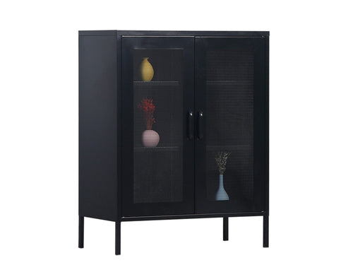 MaximaVida metalen locker vitrine kast Finn 102 x 80 x 40 cm zwart - 2 schappen - vtwonen shop