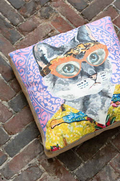 J-Line kussen Kat Popart - polyester/linnen - mix