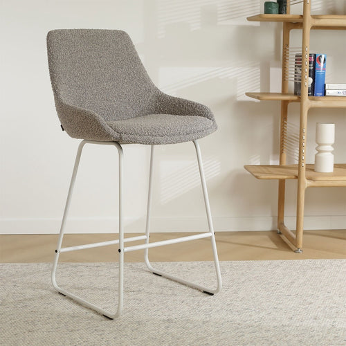 Nolon Nino-Isa Barkruk Bouclé Taupe - Stof - Wit Onderstel - 65 cm - vtwonen shop