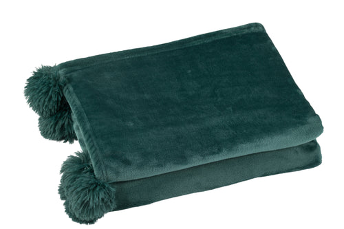 J-Line Plaid Pompom - polyester - donkergroen - 170 x 130 cm - vtwonen shop