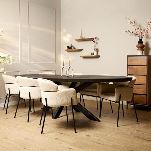 StarFurn Eettafel Brandy - Ovaal Zwart Mangohout - 300x120x76cm