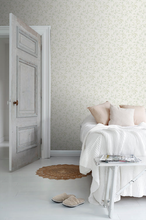 Sanders & Sanders behang bladeren vergrijsd groen - 53 cm x 10 m - 640235