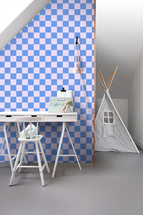 ESTAhome behang geblokt motief lila paars en pastelblauw - 53 cm x 10.05 m - 130912 - vtwonen shop