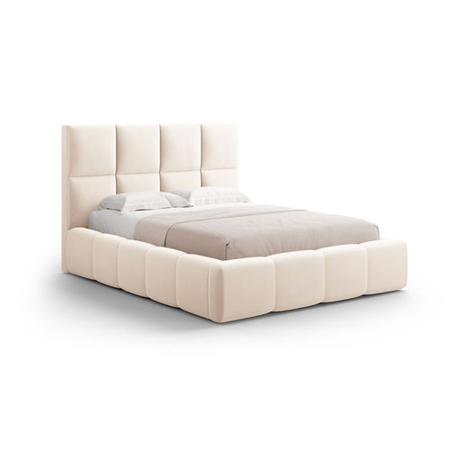 Cosmopolitan Design - Opbergbed met hoofdeinde Livigno 200x160cm flueel lichtbeige - 230x185x125cm