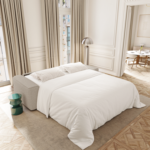 Premium Interiors - Snel uitklapbare slaapbank COMO - bouclé-stof beige 236cm