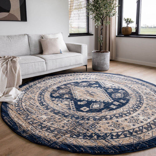 Interieur05 Rond Vintage Vloerkleed Aila Blauw - 190 x 190 cm - vtwonen shop