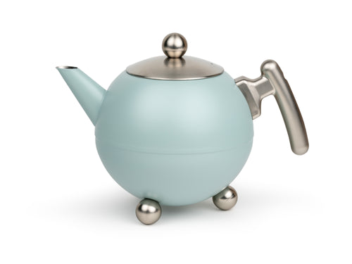 Bredemeijer - Duet® Bella Ronde – Dubbelwandige Theepot – 1,2 liter - RVS - Lichtblauw - vtwonen shop