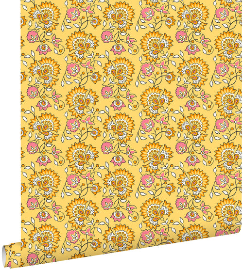 ESTAhome behang vintage bloemen geel en roze - 50 x 900 cm - 131816