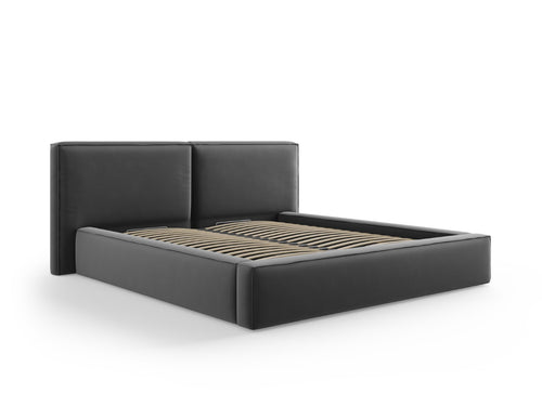 Micadoni Opbergbed met hoofdeinde Jodie 180x200cm, flueel, grijs - 228x234x108cm