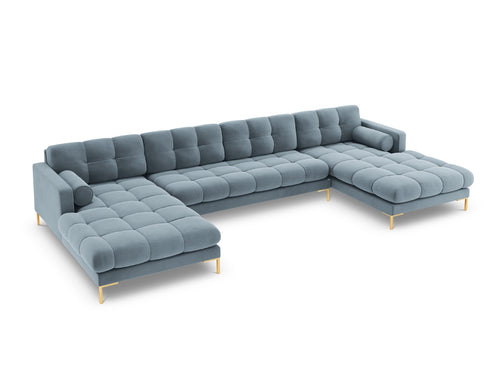 Cosmopolitan Design Panoramische bank Bali 7-zits, flueel, lichtblauw - 185x383x75cm