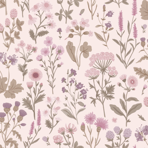 Sanders & Sanders behang veldbloemen lila paars - 50 x 900 cm - 935377