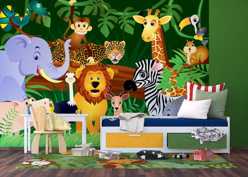 Sanders & Sanders fotobehang jungle dieren groen, geel en bruin - 360 x 254 cm - 600386