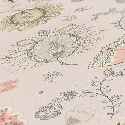 Livingwalls behang bloemmotief beige, roze, grijs en rood - 53 cm x 10.05 m - AS-388994 - vtwonen shop
