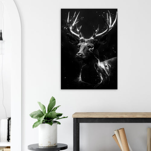 Artfulprints Canvas Deer portrait canvas - 60x90 cm - Zwart / Wit