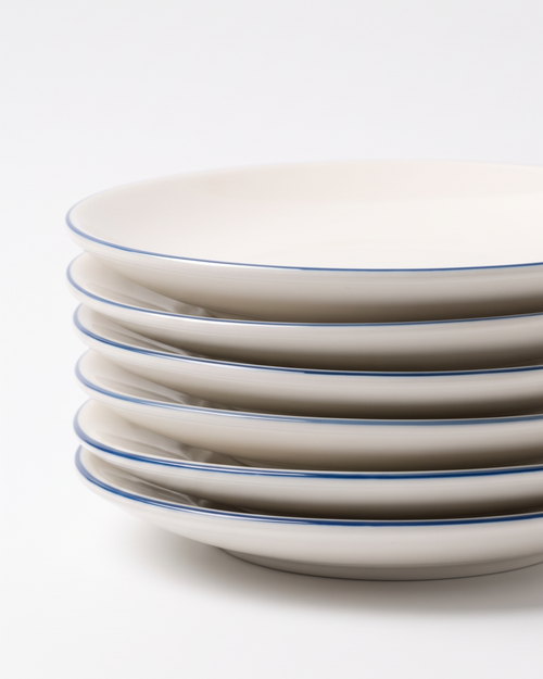 vtwonen - Lunchbord - Wit/Blauw Lijn - Porselein - 23cm - Set van 6