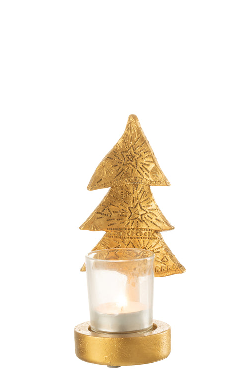 J-Line kaarshouder Kerstboom - kunststof - goud - small