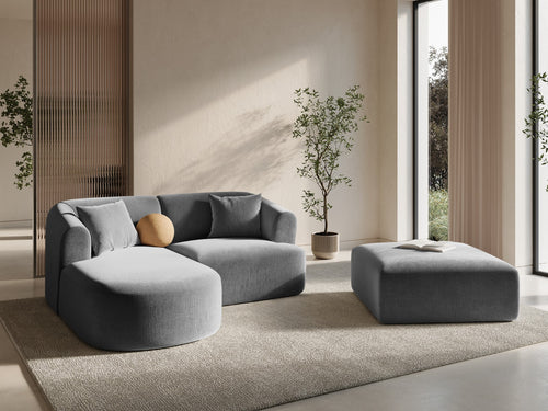 Cosmopolitan Design Modulaire hoekbank links Campi 3-zits, flueel grijs - 156x180x70cm
