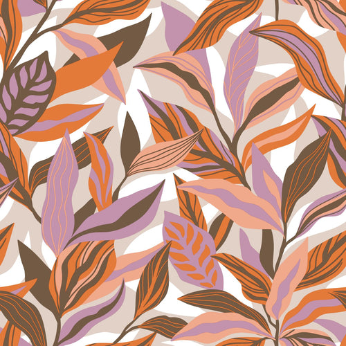 ESTAhome behang tropische bladeren oranje, paars en roze - 50 x 900 cm - 131042 - vtwonen shop