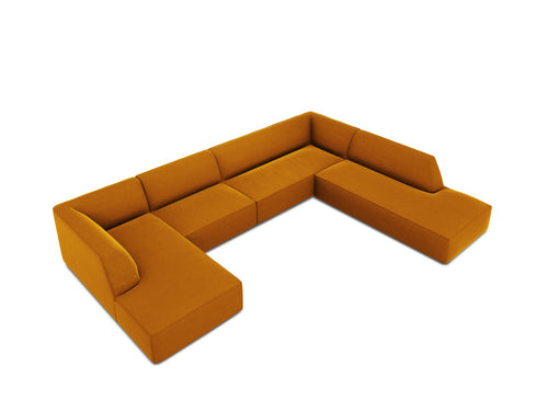Micadoni Panoramische hoekbank rechts Ruby 7-zits, flueel, geel - 273x366x69cm