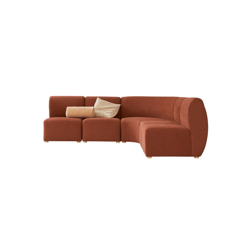 Tikamoon Modulaire 4-zitshoekbank van massief acacia en terracotta stof - Terracotta