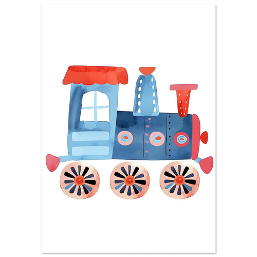 Artfulprints Poster Kleine locomotief   - 30x40 cm - Blauw