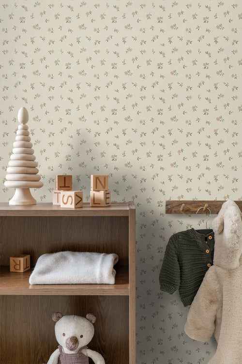 ESTAhome behang vintage bloemetjes vergrijsd groen - 50 x 900 cm - 132218