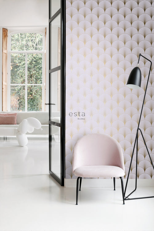 ESTAhome behang art deco motief lila paars en goud - 53 cm x 10.05 m - 139576