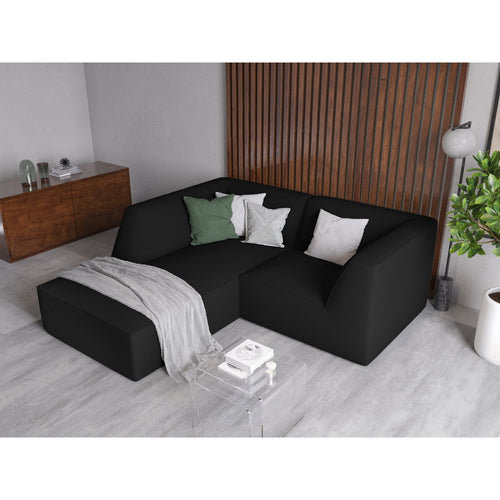 Cosmopolitan Design - Modulaire hoekbank links Siena 3-zits, structurele stof zwart - 180x186x69cm