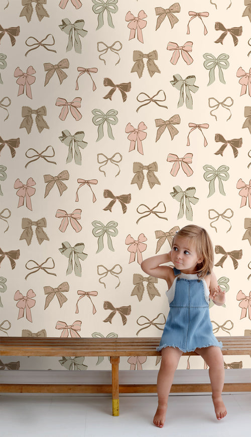 ESTAhome behang strikjes groen, roze en bruin - 50 x 900 cm - 131469