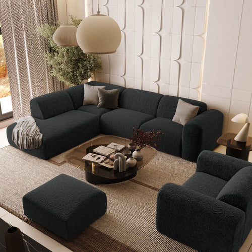 Sia Home - Hoekbanken links MYRA - Fluweel met patroon - Zwart - 269cm