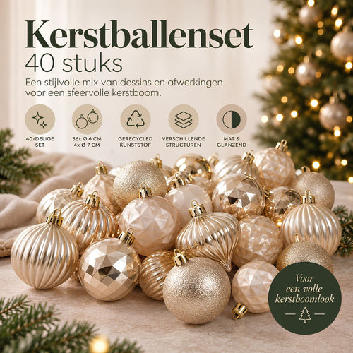 Mica Decorations Bal Onbreekbaar Goud 40 Stuks - Kerstballenset met Diameter van 6 cm - Onbreekbare Kerstballen van Gerecycled Polystyreen - Mix van