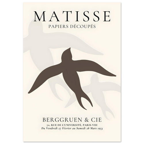 Artfulprints Poster met Lijst Matisse - Birds silhouettes   - A4 21x29.7 cm - Bruin